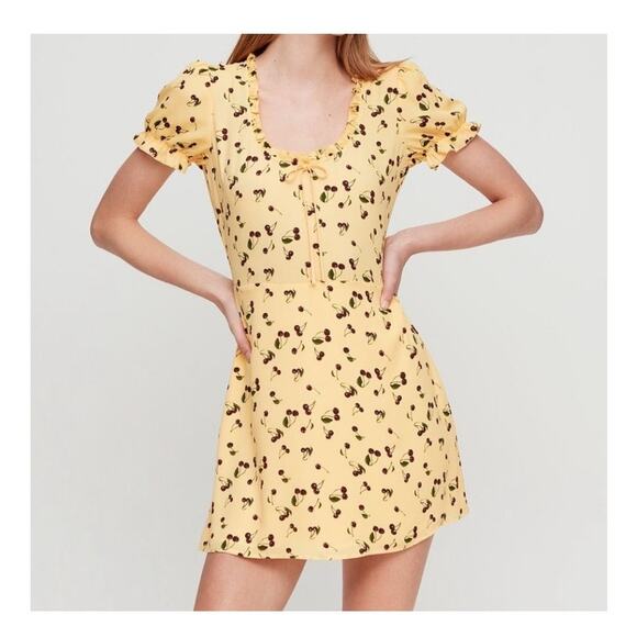 Aritzia Dresses & Skirts - Aritzia Sunday Best Yellow Cherry Print Mini Dress Women's Size 2- NWT